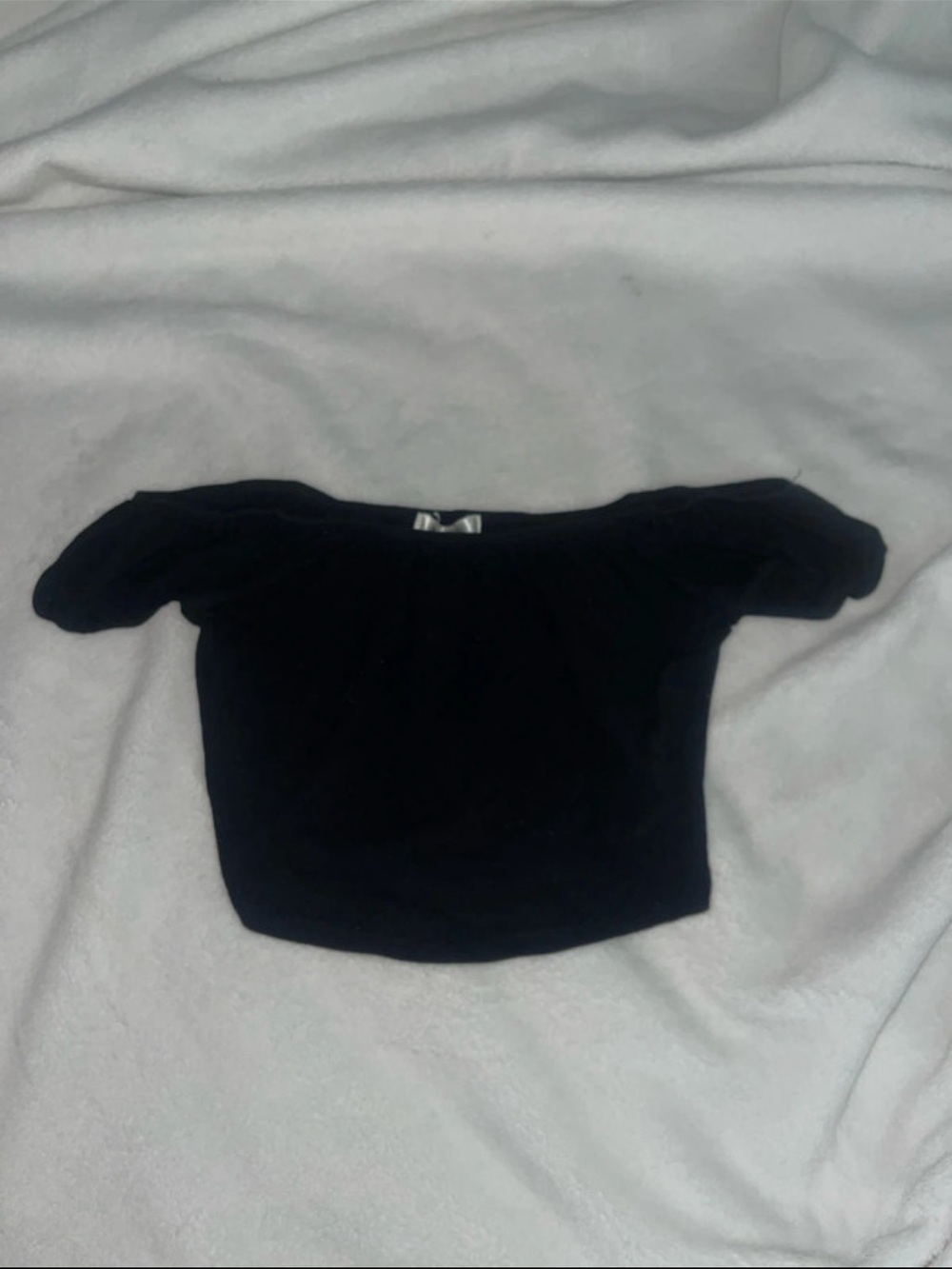 Bozzolo Black Off-Shoulder Puff Sleeve Crop Top